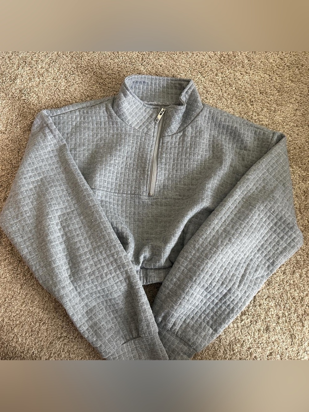 One Step Up Light Gray Waffle Knit Zip Pullover